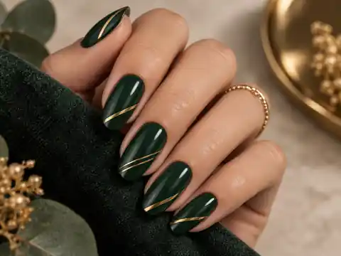 Forest green and gold manicure reference